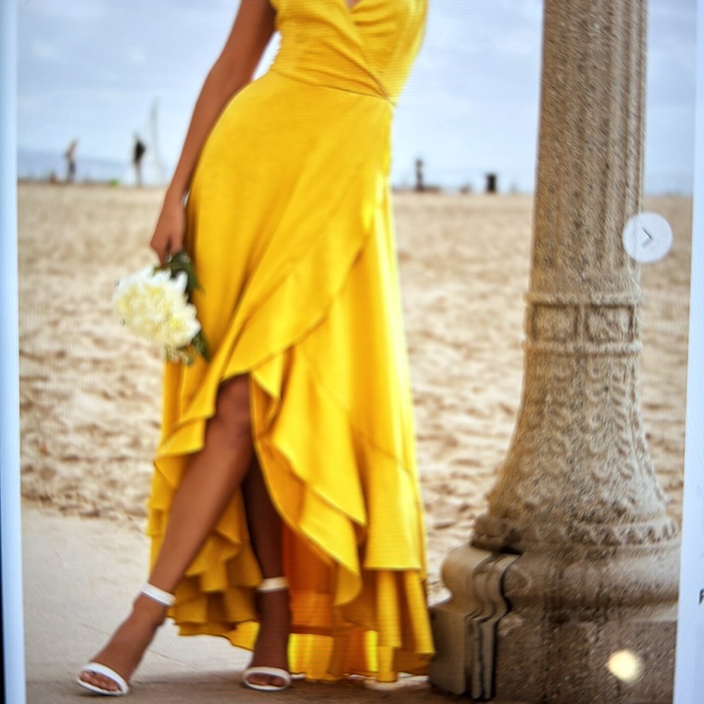 Lulu's Yellow High-Low Ruffle Wrap Maxi Dress